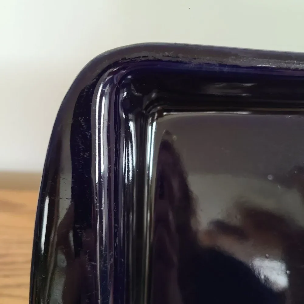 Vintage Ceramic Pottery ~13x9 Baking Dish Handmade Cobalt Blue Glazed Baking Pan